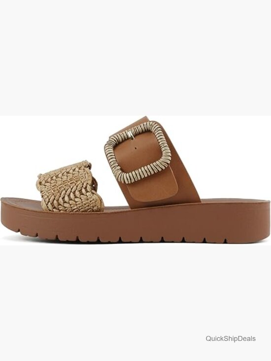 Shoes - Women Open Toe Raffia Platform Flatform Sandals with Buckle Ankle Strap